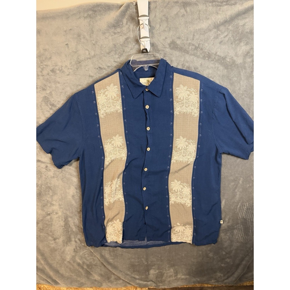 Island Shores Men's XL Hawaiian Tropical Button-Up Shirt Blue Beige